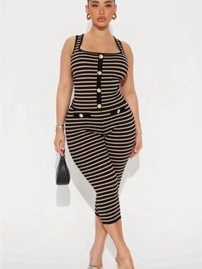 Striped Black and Tan Pants Set